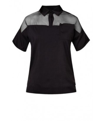 Short Sleeve Front Mesh Collar Top